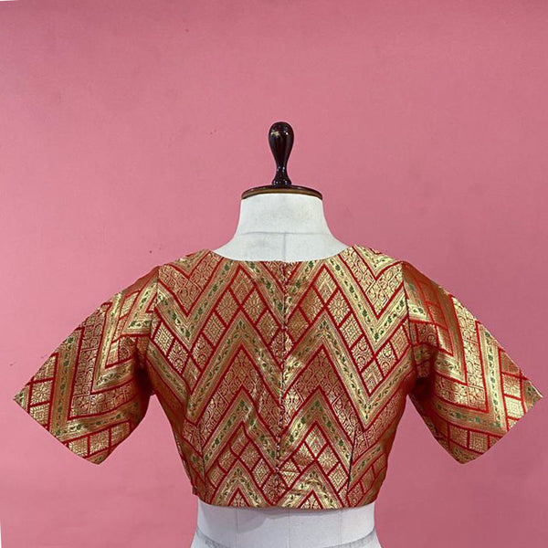 Red ZigZag Handwoven Banarasi Silk Blouse