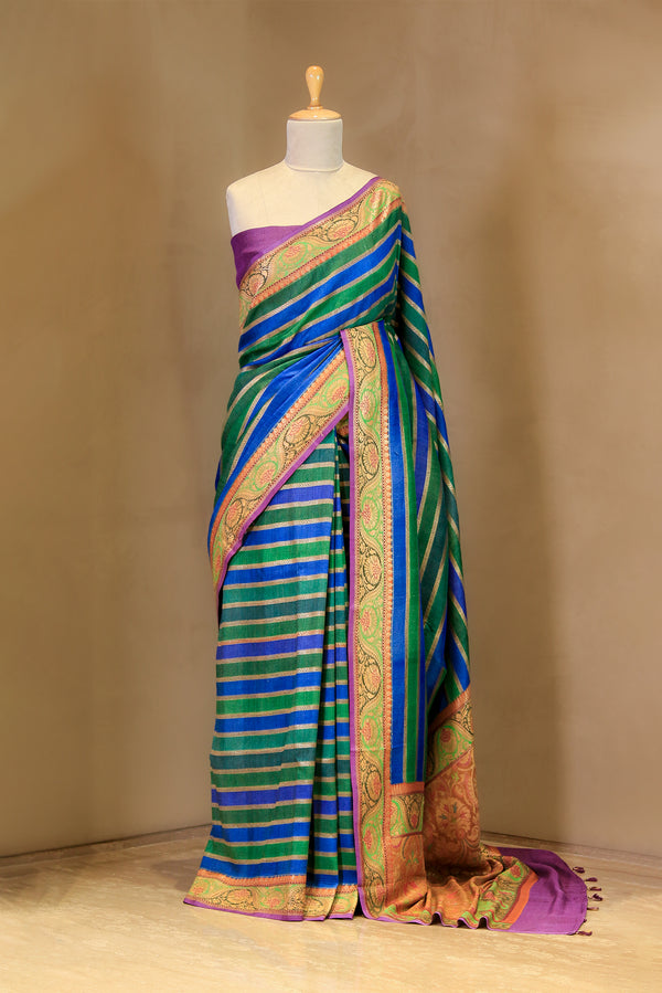 green & blue saree, Tussar silk saree, khaddi saree, Banarasi saree, party wear saree