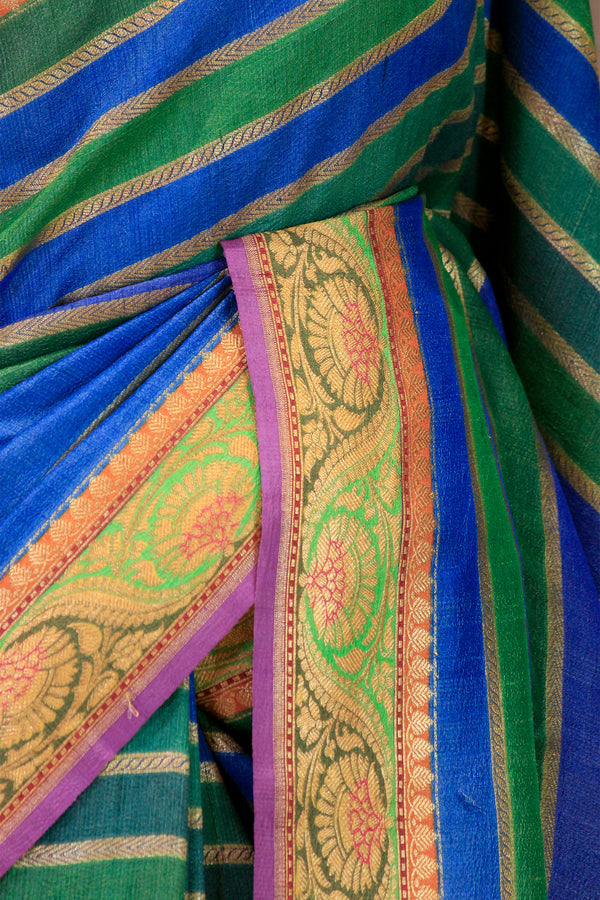 Green-Blue Rangkat Banarasi Tussar Khaddi Silk Saree