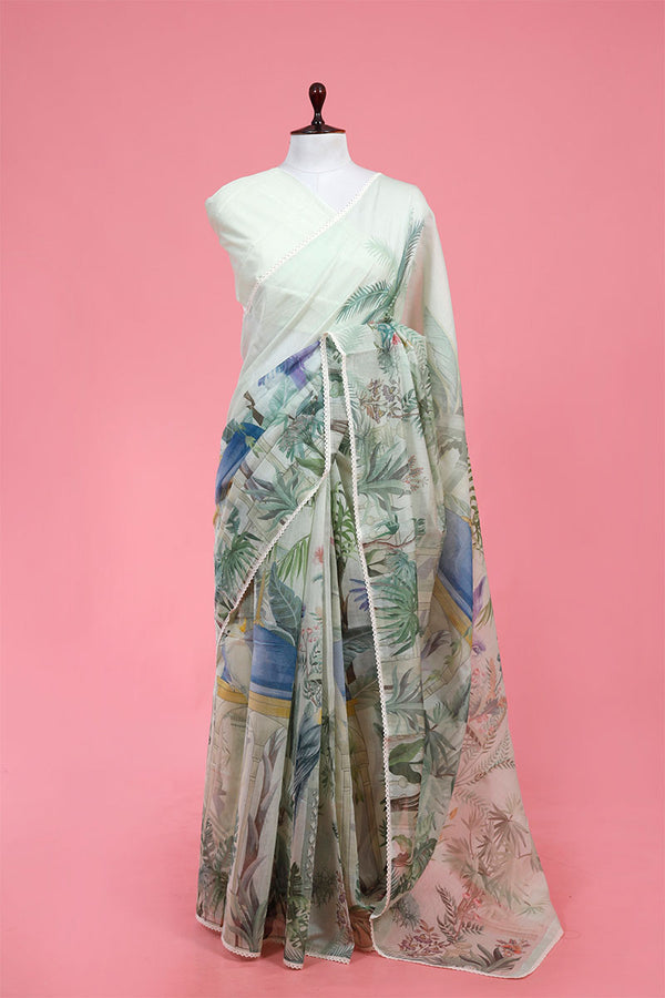 Buy Green Mulmul Cotton Sarees Online