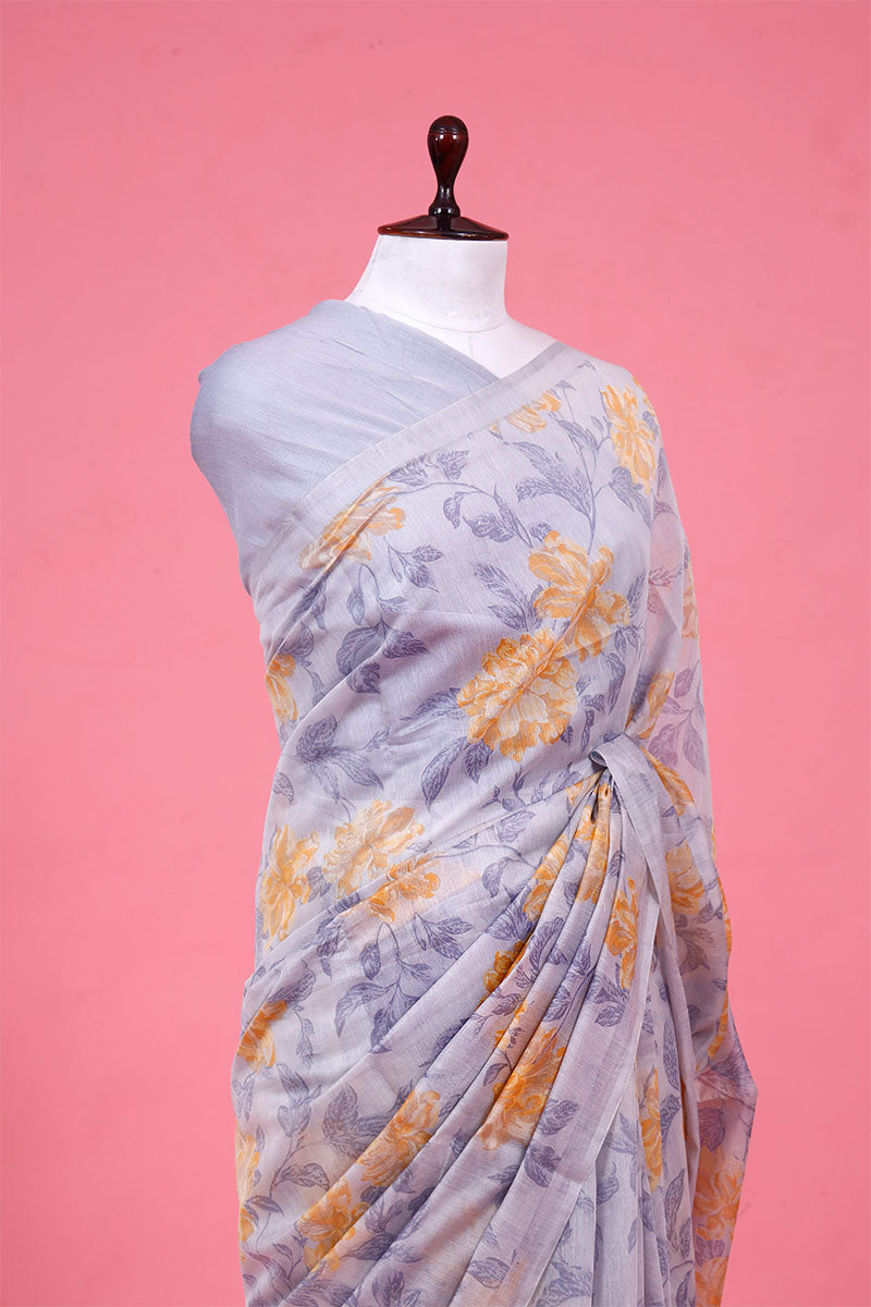 Floral Printed Mulmul Cotton Saree