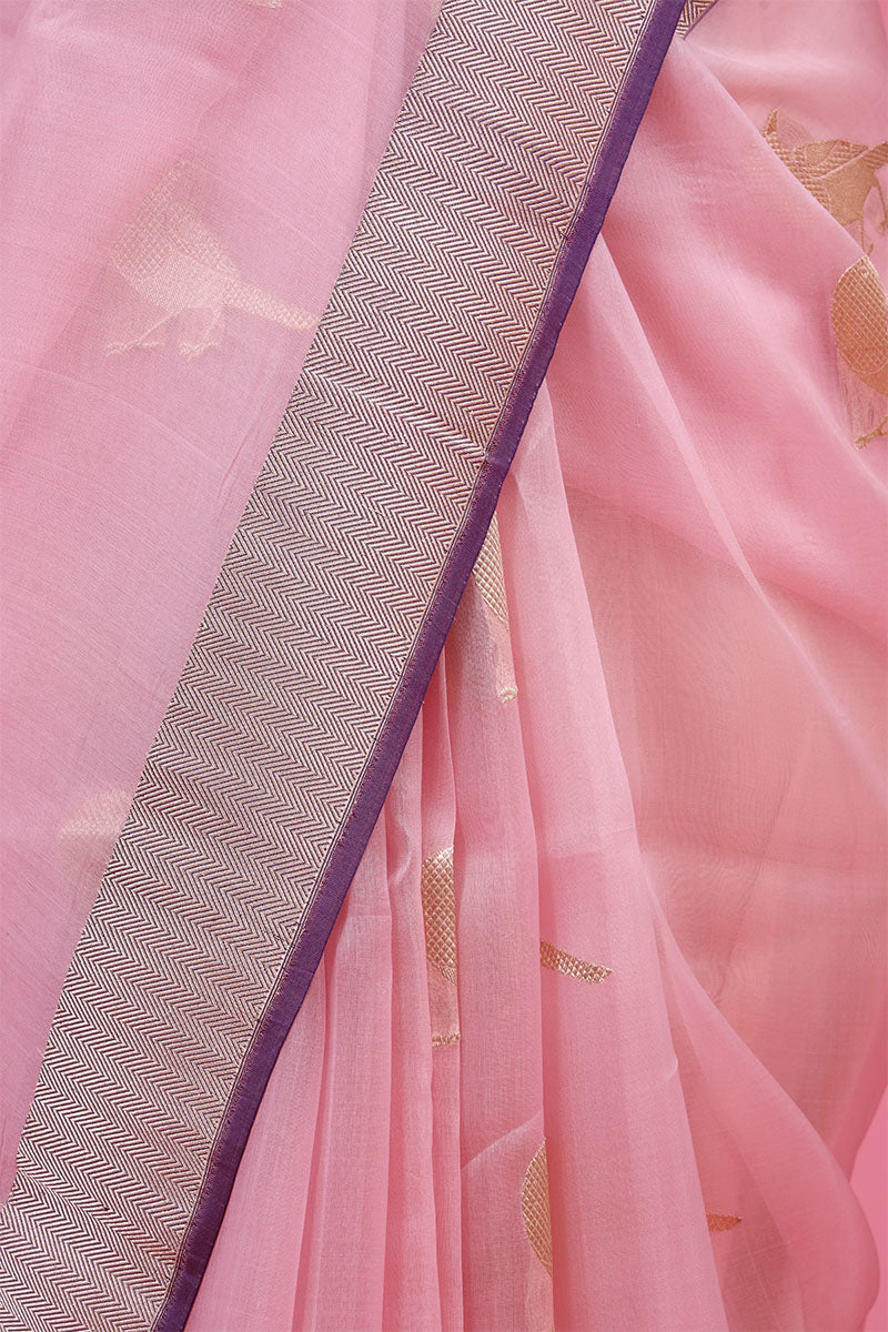 Baby Pink Handloom Organza Silk Saree