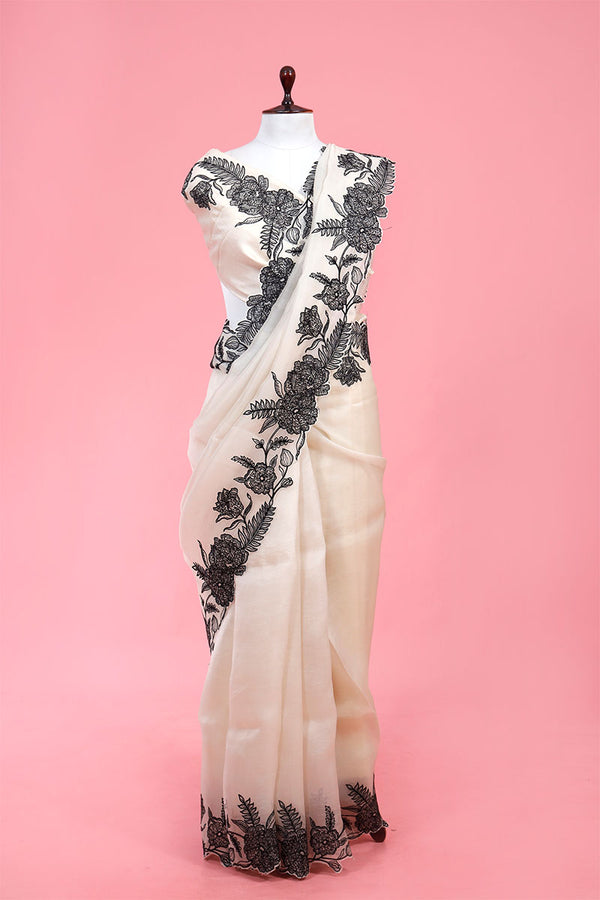 Buy Black & White Organza Sarees Online