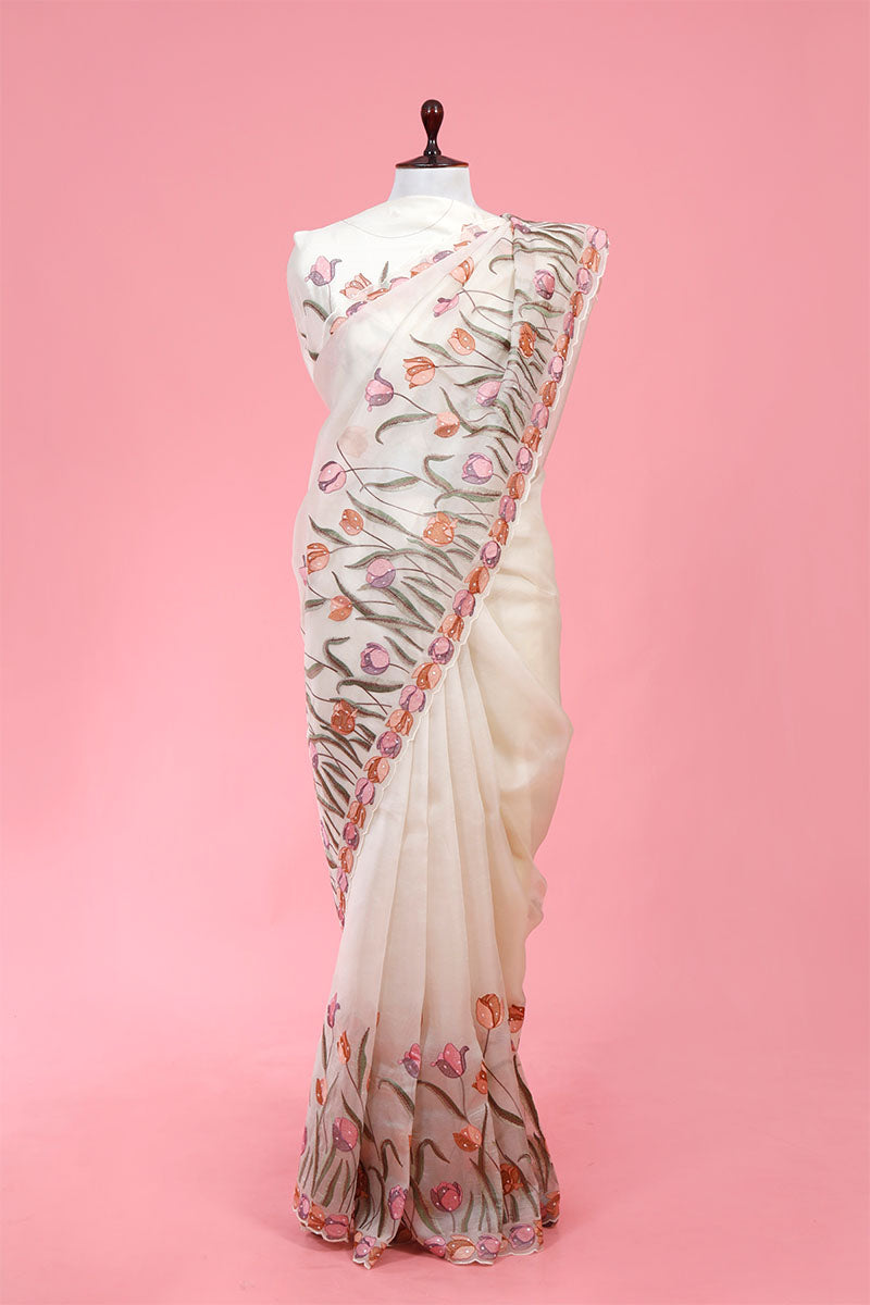 Buy White Organza Sarees Online