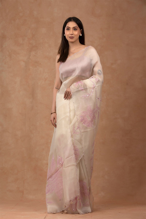 Floral Applique Organza Saree