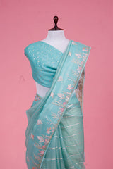 Marine Embellished Organza Silk Saree