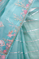 Marine Embellished Organza Silk Saree