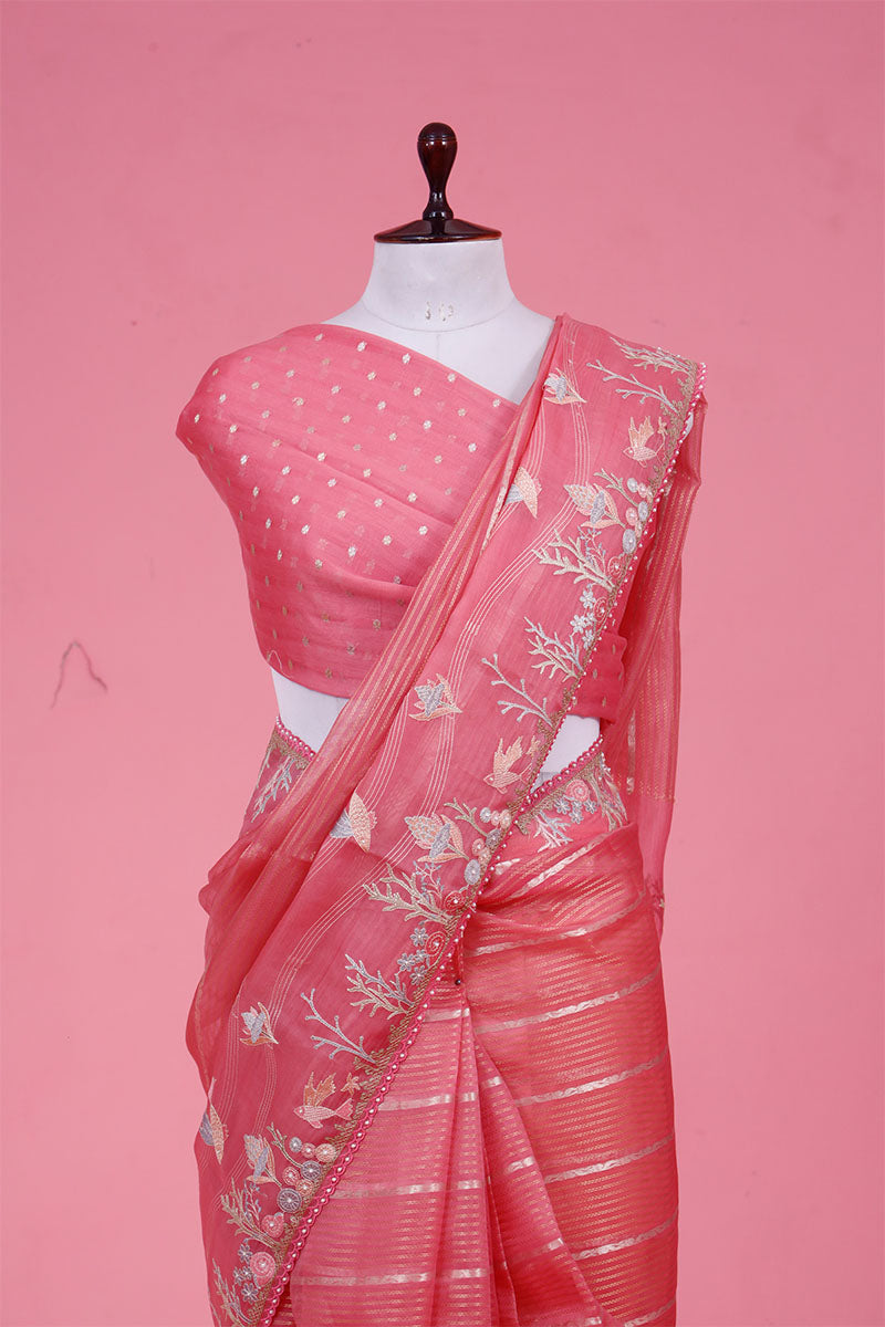 Marine Embellished Organza Silk Saree