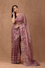 Marine Embellished Organza Silk Saree