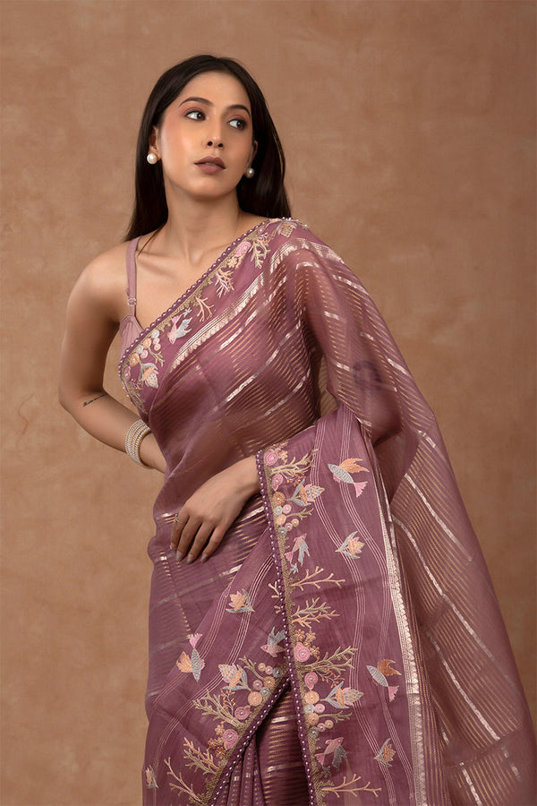 Marine Embellished Organza Silk Saree