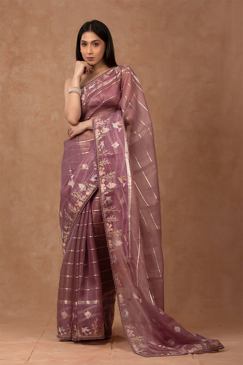 Marine Embellished Organza Silk Saree