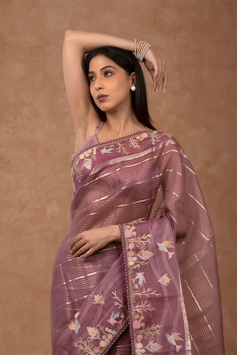 Marine Embellished Organza Silk Saree