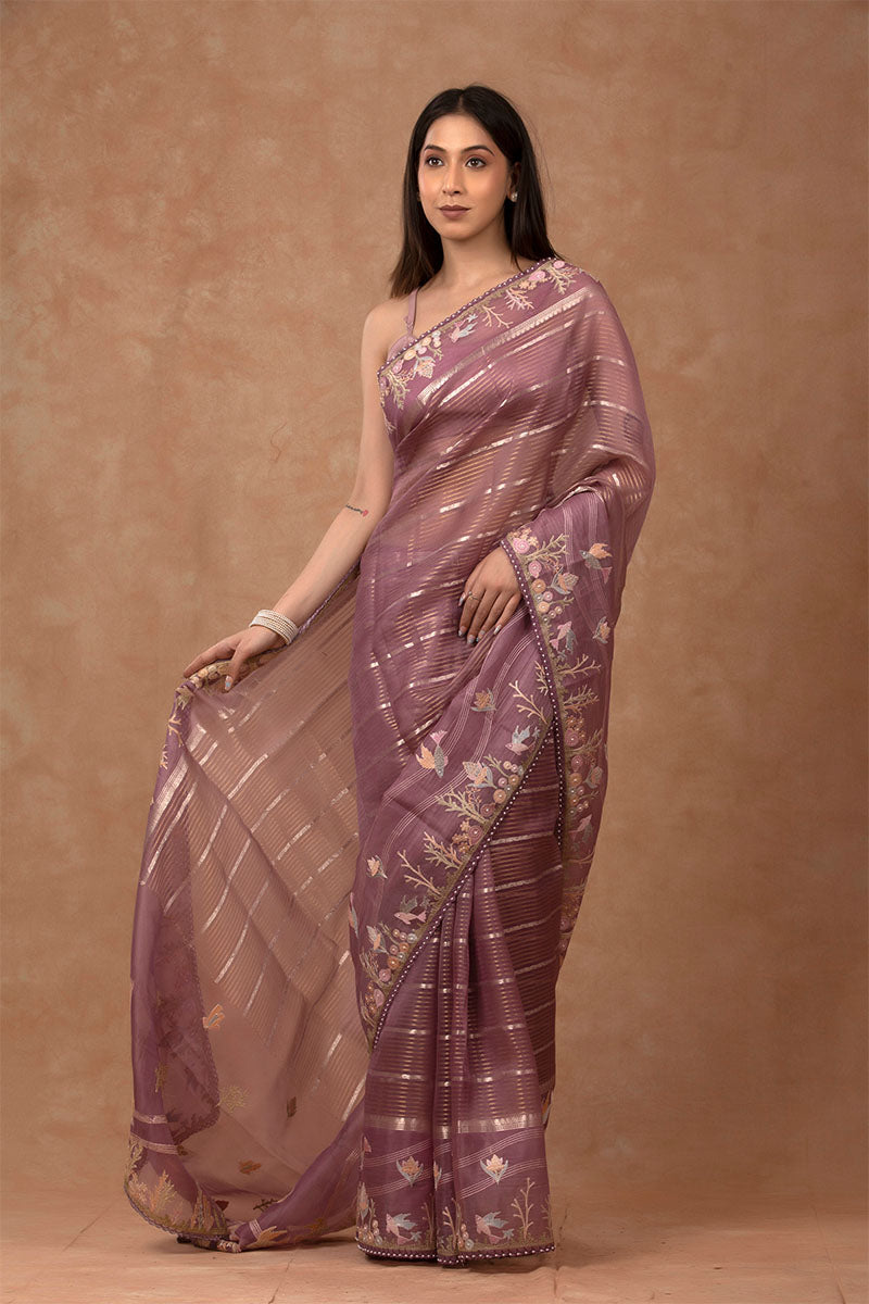 Marine Embellished Organza Silk Saree