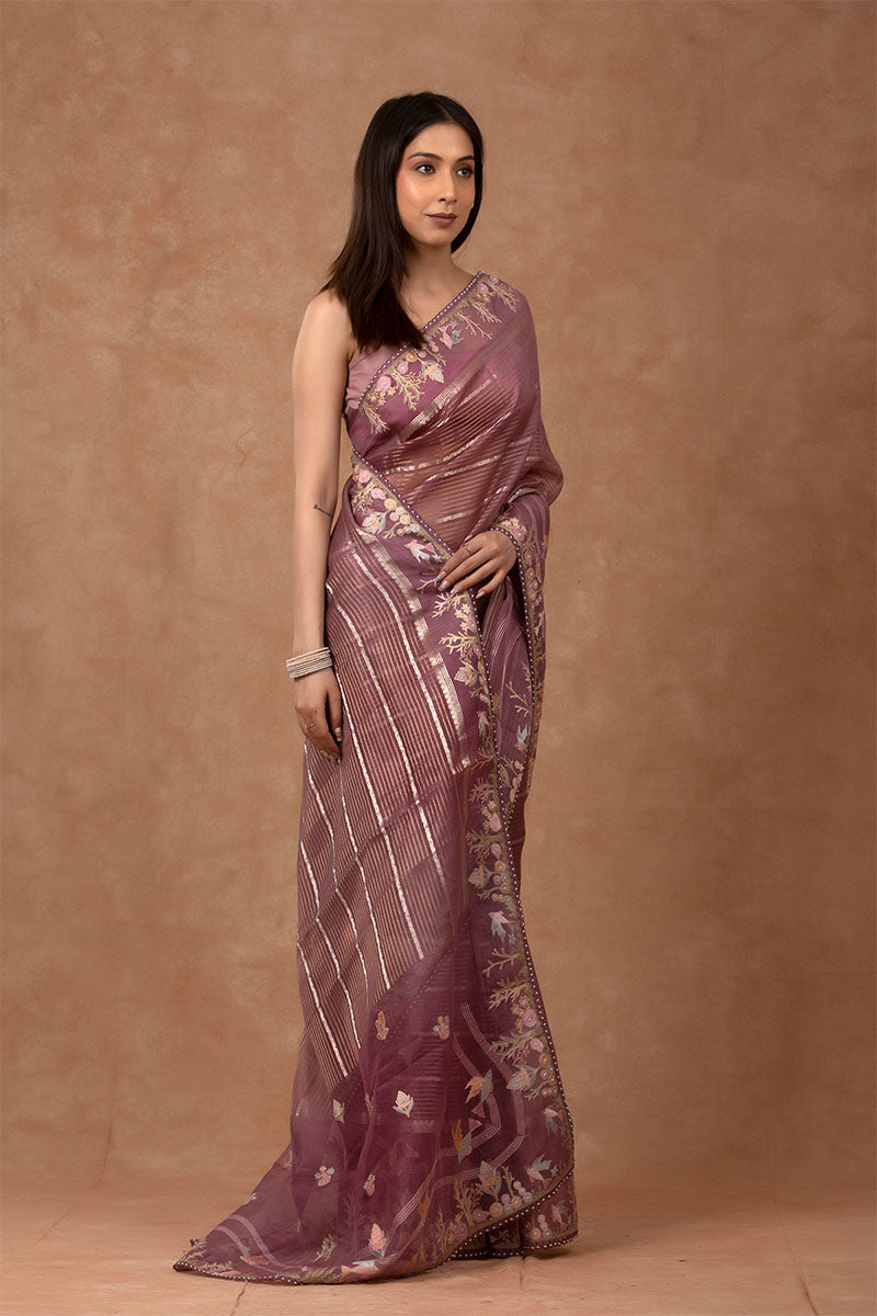 Marine Embellished Organza Silk Saree