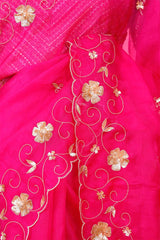 Rani Pink Handloom Organza Saree with Sequins Floral Motifs