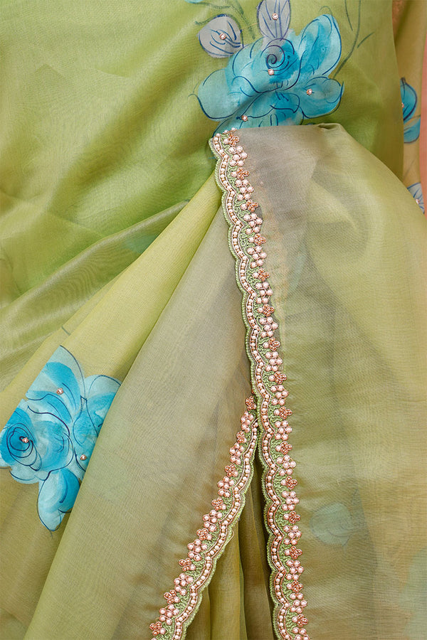 Floral Handpainted Organza Silk Saree