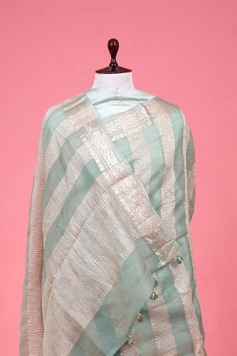 Striped Crushed Organza Silk Saree