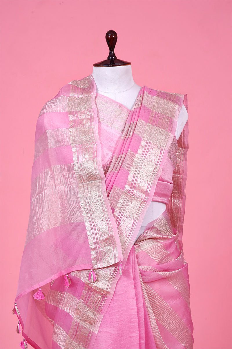 Striped Crushed Organza Silk Saree