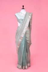 Buy Blue Organza Silk Saree Online