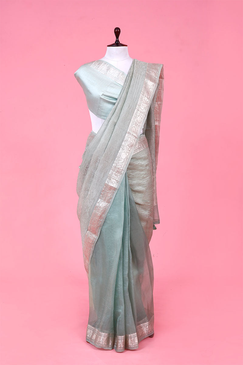 Buy Blue Organza Silk Saree Online