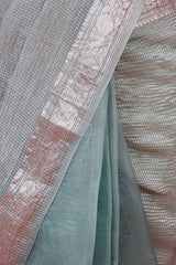 Powder Blue Crushed Organza Silk Saree