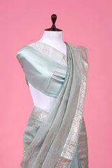 Powder Blue Crushed Organza Silk Saree