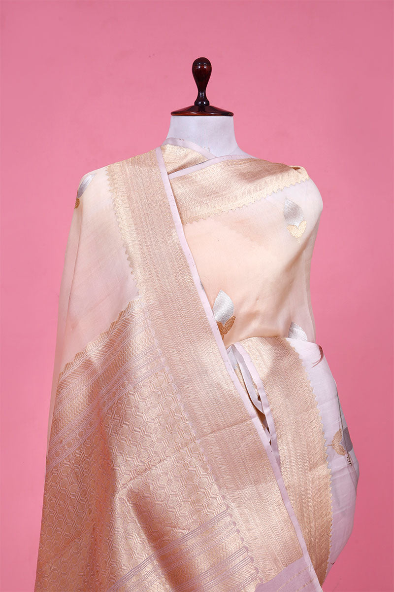 Almond Beige Organza Saree with Digital Floral Prints