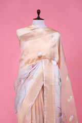 Almond Beige Organza Saree with Digital Floral Prints