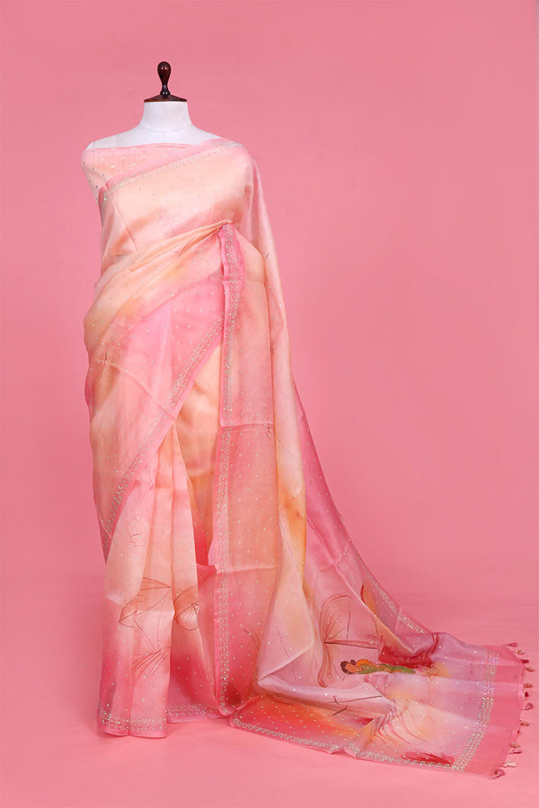 saree, pink saree, organza saree, saree for navratri, saree for Durga puja, saree for Diwali, silk saree for wedding, silk saree, saree fashion, traditional saree, bollywood saree, indian saree