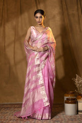 Baby Pink Pure Organza Silk Saree with Crushed Pallu (Pre-Pleated)