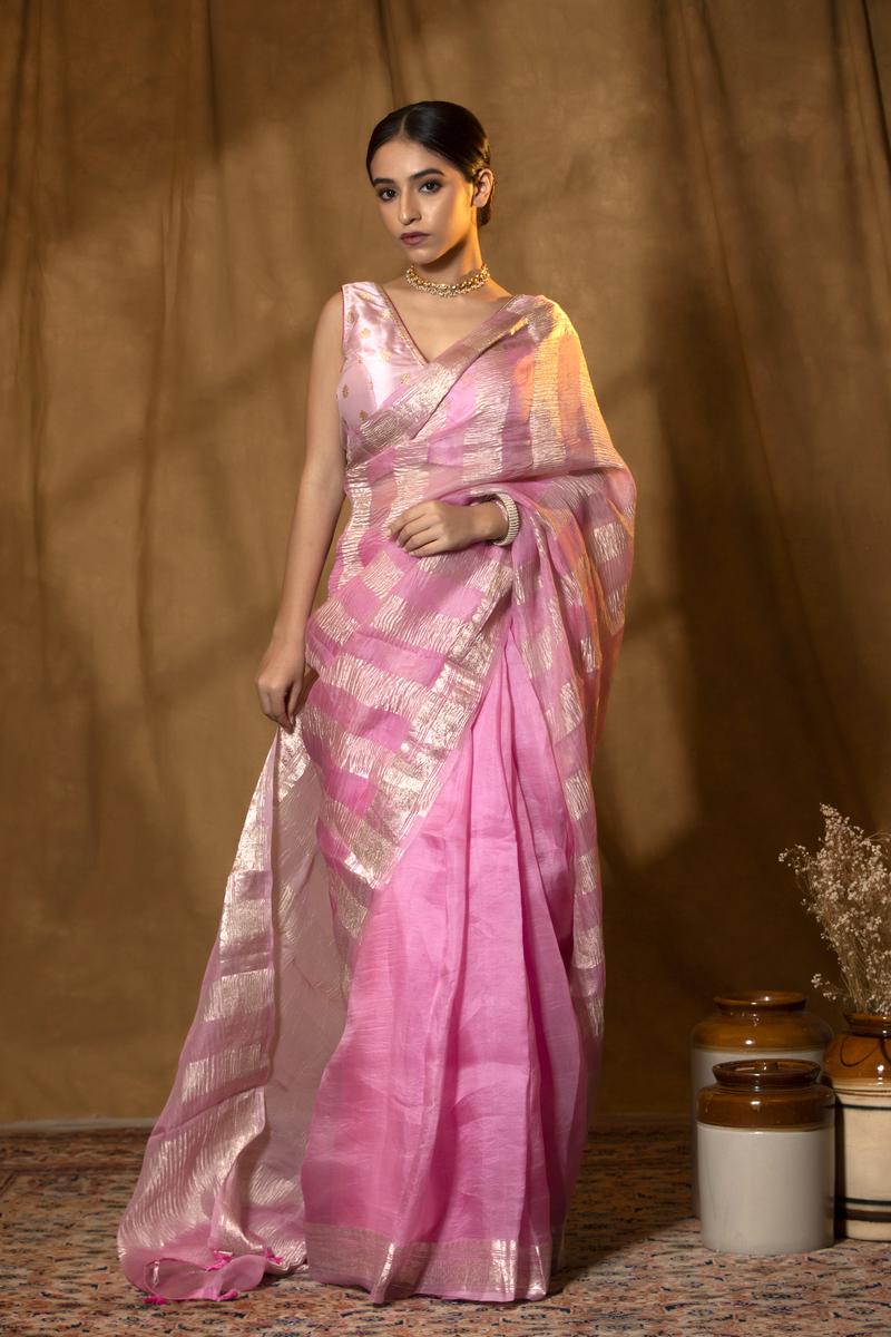 saree, Pink saree, organza saree, saree for wedding,silk saree for wedding, silk saree, saree fashion, traditional saree, bollywood saree, indian saree, pre-pleated saree