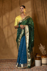 Organza Silk Saree, Banarasi organza saree, silk saree, green saree,  saree for wedding