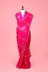 Pink Embellished Organza Silk Saree By Chinaya Banaras