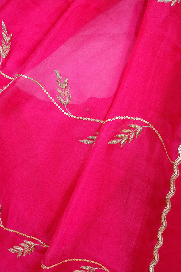 Fuchsia Pink Embellished Organza Silk Saree