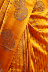 Mustard Yellow Ethnic Handwoven Raw Silk Saree