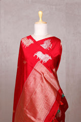 Red Raw Silk Banarasi Saree with Pichwai Motifs