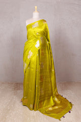 lime yellow saree, raw silk saree, wedding saree, bridal saree, party wear saree