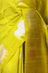 Lime Yellow Raw Silk Banarasi Saree with Pichwai Motifs