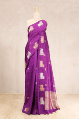 Raw silk , violet saree, banarasi saree, festive wear saree, wedding saree