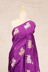 Violet Raw Silk Banarasi Saree with Pichwai Motifs