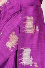 Violet Raw Silk Banarasi Saree with Pichwai Motifs