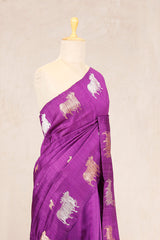 Violet Raw Silk Banarasi Saree with Pichwai Motifs