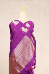 Violet Raw Silk Banarasi Saree with Pichwai Motifs