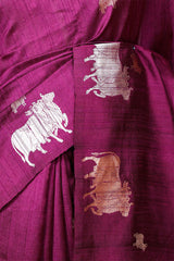 Wine Raw Silk Banarasi Saree with Pichwai Motifs