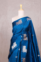 Cobalt Blue Raw Silk Banarasi Saree with Pichwai Motifs