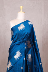 Cobalt Blue Raw Silk Banarasi Saree with Pichwai Motifs