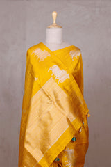 Yellow Raw Silk Banarasi Saree with Pichwai Motifs