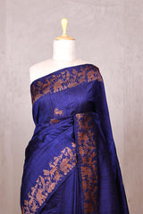 Navy Blue Raw Silk Banarasi Saree with Deer Shikargah Motifs