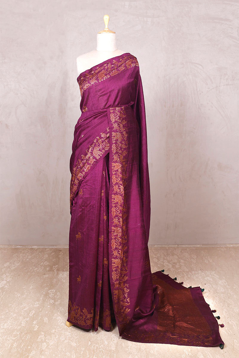 Purple saree, raw silk saree, wedding saree, bridal saree, party wear saree