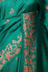 Bottle Green Raw Silk Banarasi Saree with Deer Shikargah Motifs